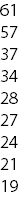 61 57 37 34 28 27 24 21 19